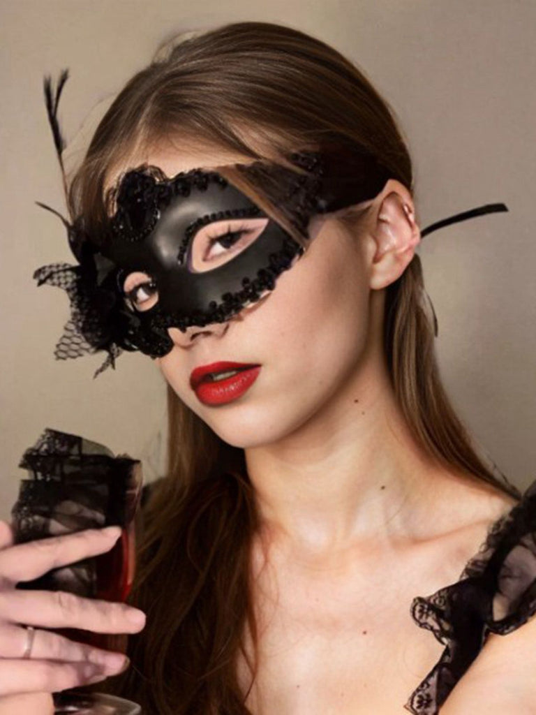 Vintage Elegant Feather Mesh Eye Mask - vintage fashion, retro style