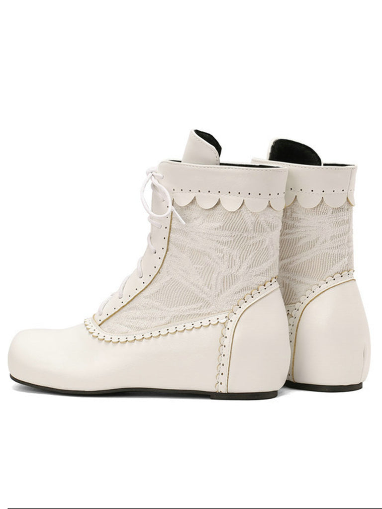 Vintage Embroidered Lace-Up Inner Heel Boots - vintage shoes, retro heels, elegant red