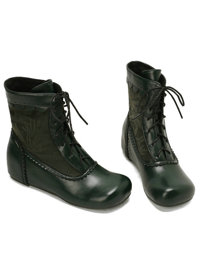 Vintage Embroidered Lace-Up Inner Heel Boots - vintage shoes, retro heels, elegant red