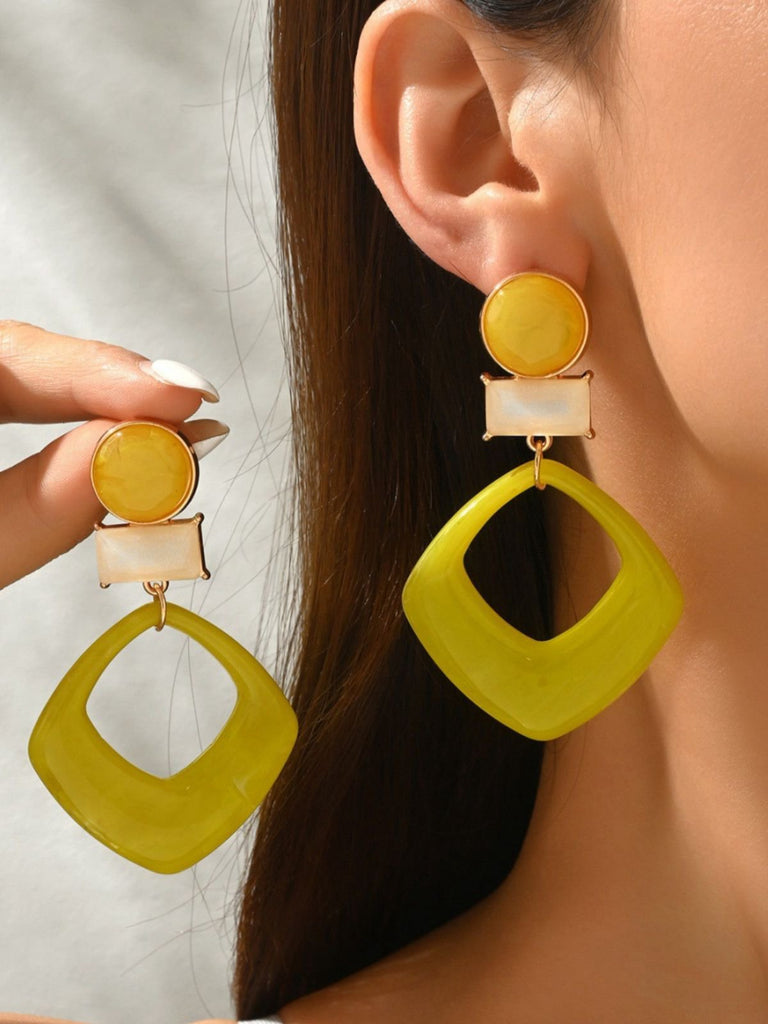 Vintage Exaggerated Geometric Marble Resin Earrings - vintage fashion, retro style