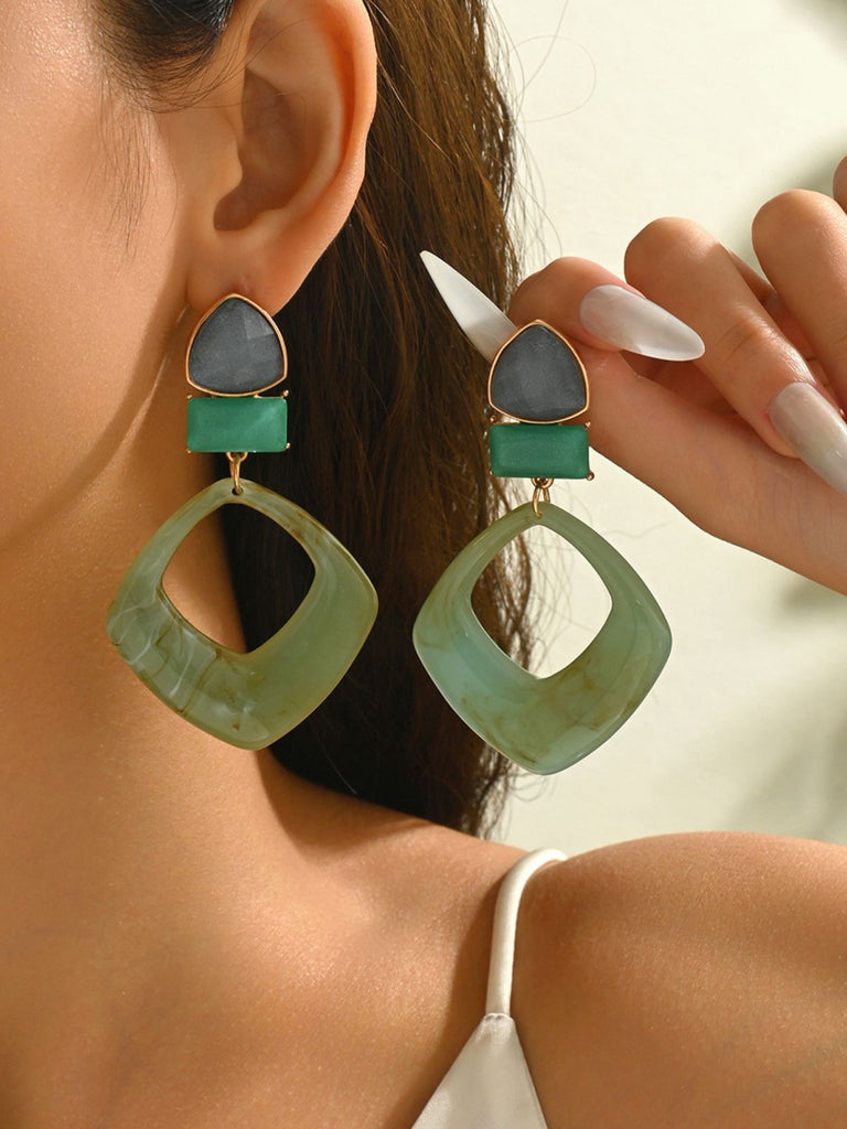 Vintage Exaggerated Geometric Marble Resin Earrings - vintage fashion, retro style