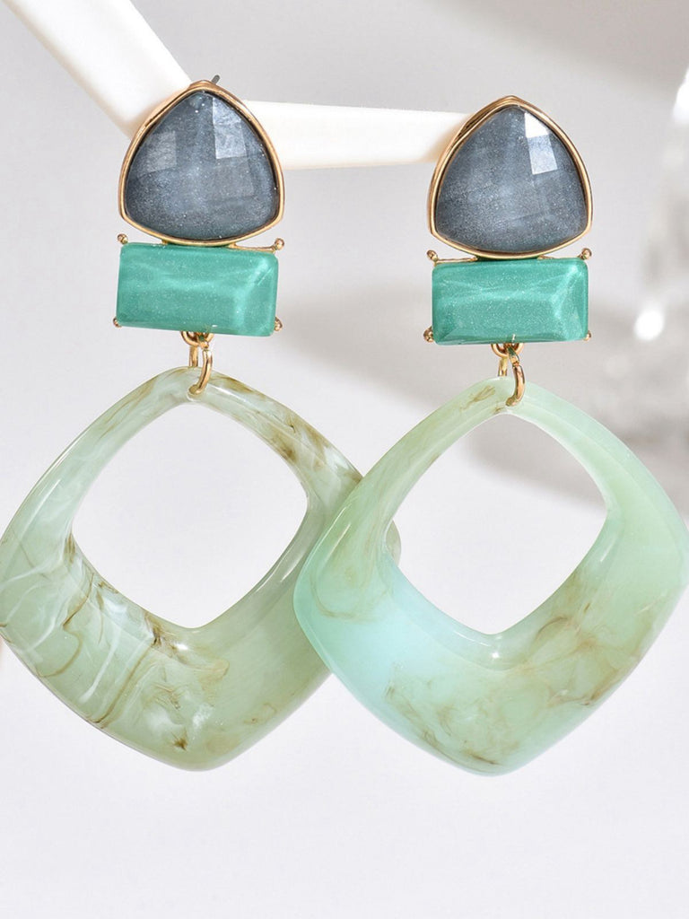 Vintage Exaggerated Geometric Marble Resin Earrings - vintage fashion, retro style