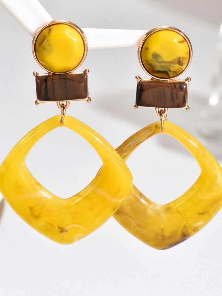 Vintage Exaggerated Geometric Marble Resin Earrings - vintage fashion, retro style