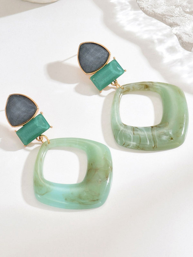 Vintage Exaggerated Geometric Marble Resin Earrings - vintage fashion, retro style