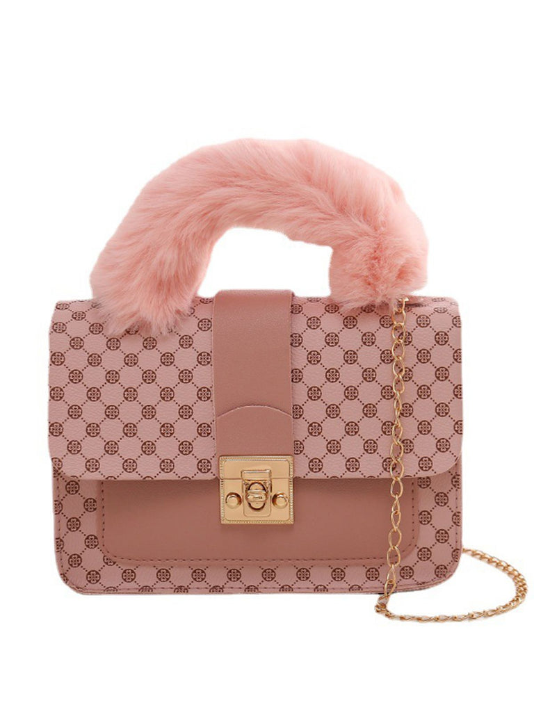 Vintage Faux Fur Handle Mini Crossbody Bag - vintage fashion, retro style