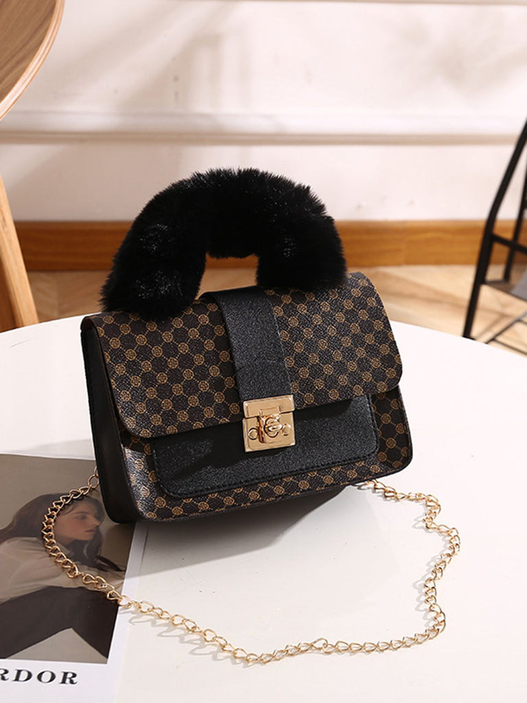 Vintage Faux Fur Handle Mini Crossbody Bag - vintage fashion, retro style