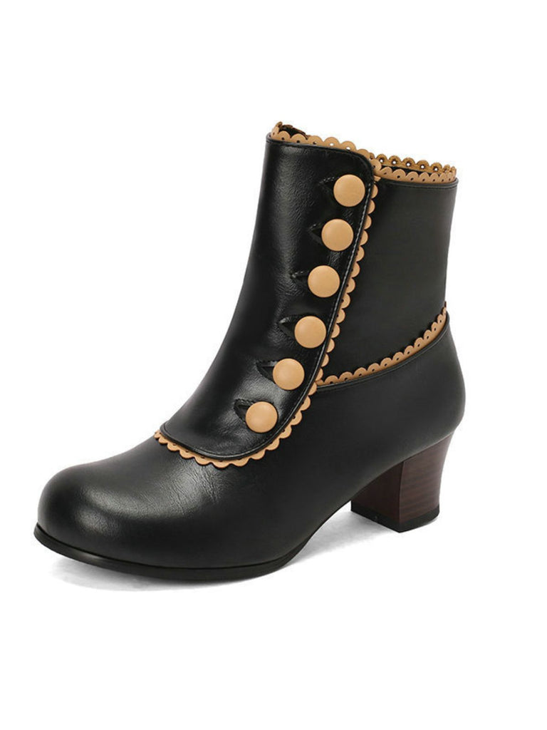 Vintage Faux Fur Lining Chunky Heel Short Boots - vintage shoes, retro heels
