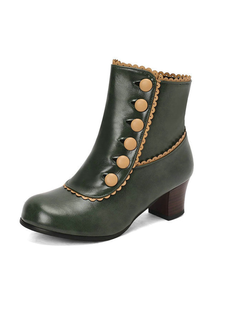 Vintage Faux Fur Lining Chunky Heel Short Boots - vintage shoes, retro heels