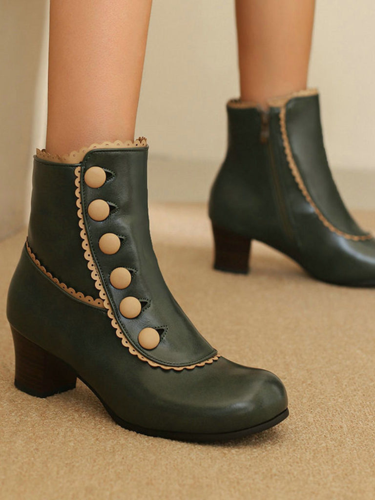 Vintage Faux Fur Lining Chunky Heel Short Boots - vintage shoes, retro heels