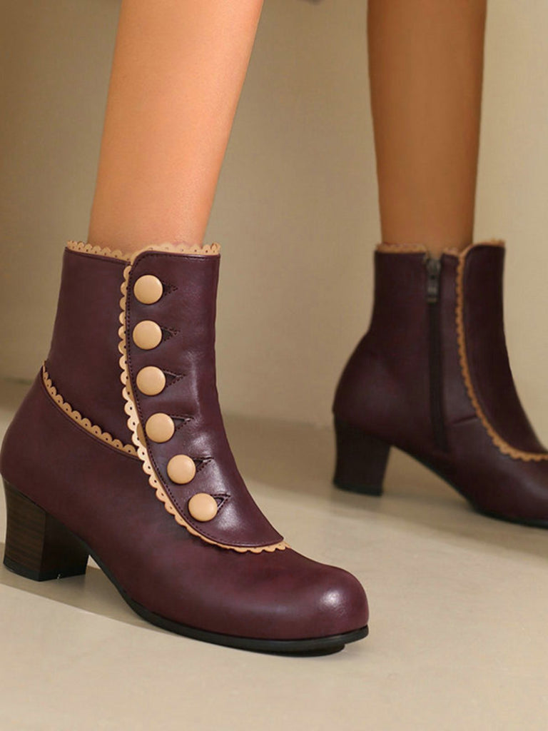 Vintage Faux Fur Lining Chunky Heel Short Boots - vintage shoes, retro heels