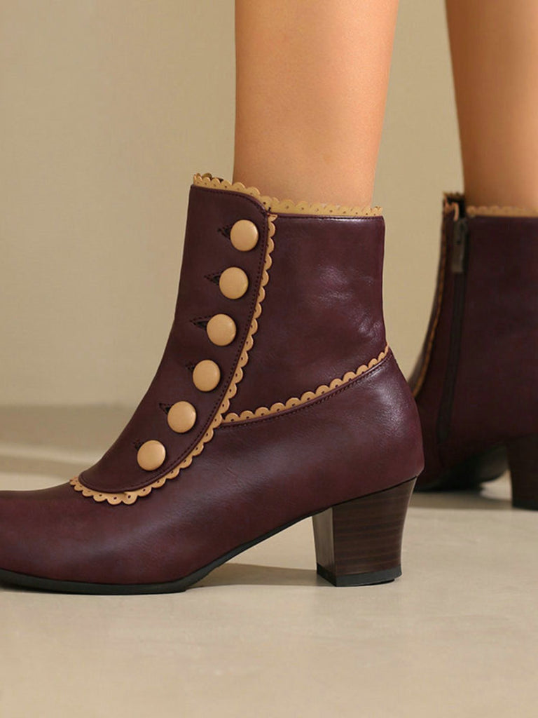 Vintage Faux Fur Lining Chunky Heel Short Boots - vintage shoes, retro heels