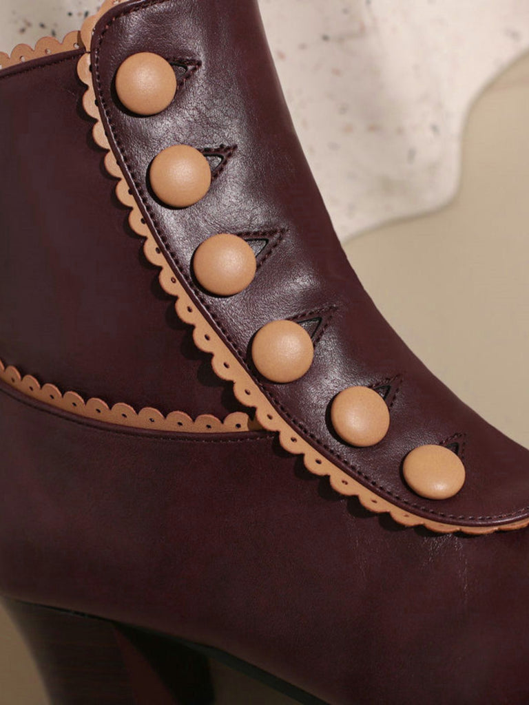 Vintage Faux Fur Lining Chunky Heel Short Boots - vintage shoes, retro heels