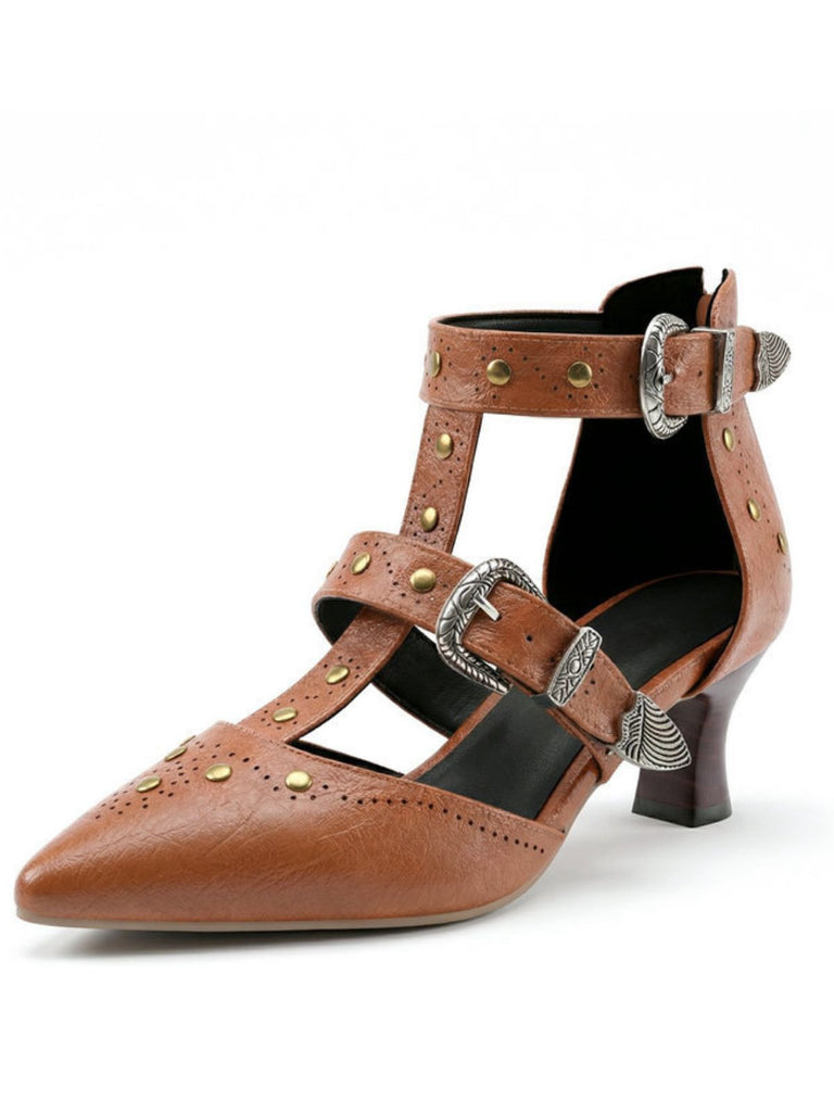 Vintage Faux Leather Pointed Toe Studded Sandals | vintage fashion, retro style, classic elegance - perfect for retro fashion enthusiasts