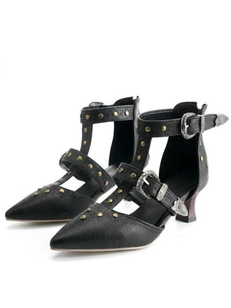 Vintage Faux Leather Pointed Toe Studded Sandals - vintage fashion, retro style, classic elegance for vintage lovers