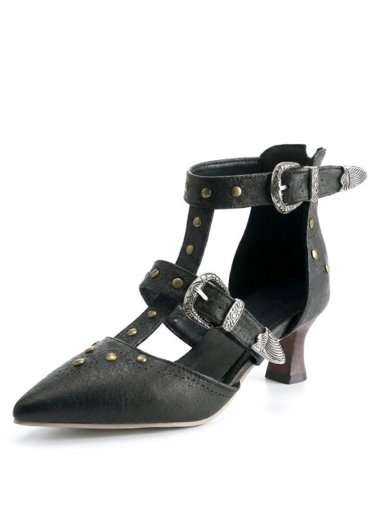 Vintage Faux Leather Pointed Toe Studded Sandals: beautiful vintage fashion, retro style, classic elegance with timeless appeal