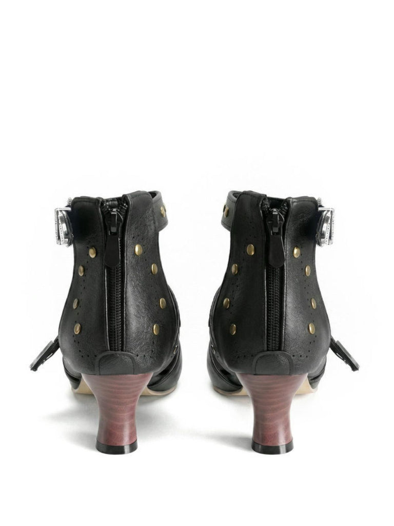 Vintage Faux Leather Pointed Toe Studded Sandals - vintage fashion, retro style, classic elegance for vintage lovers