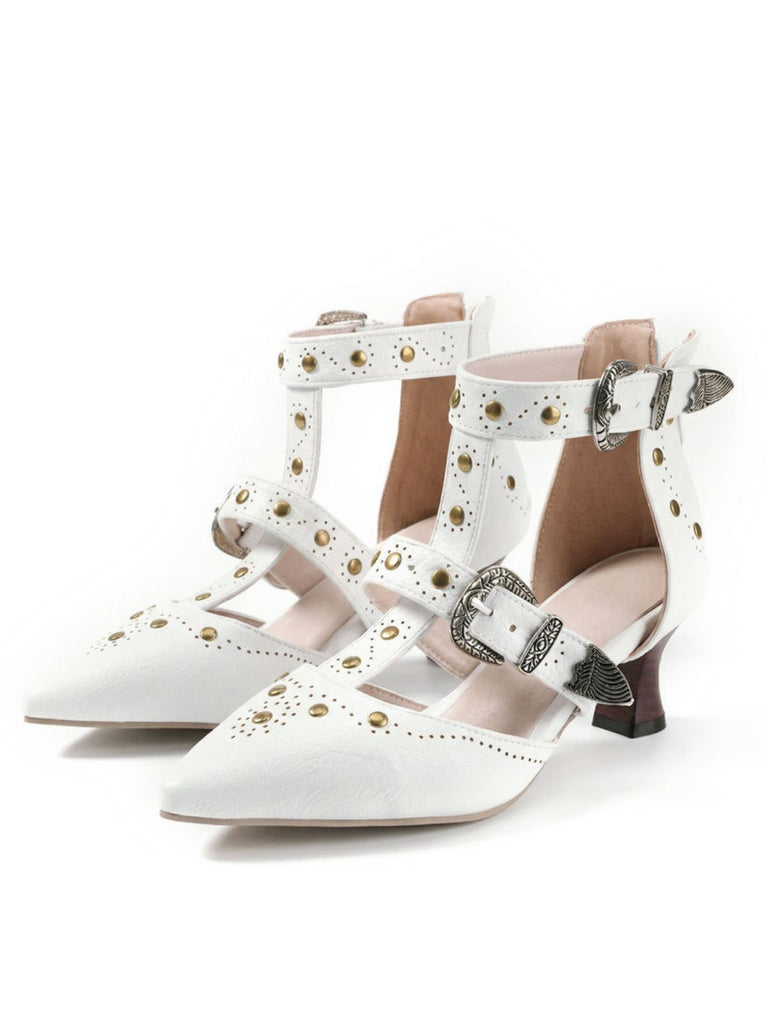 Vintage Faux Leather Pointed Toe Studded Sandals: beautiful vintage fashion, retro style, classic elegance with timeless appeal