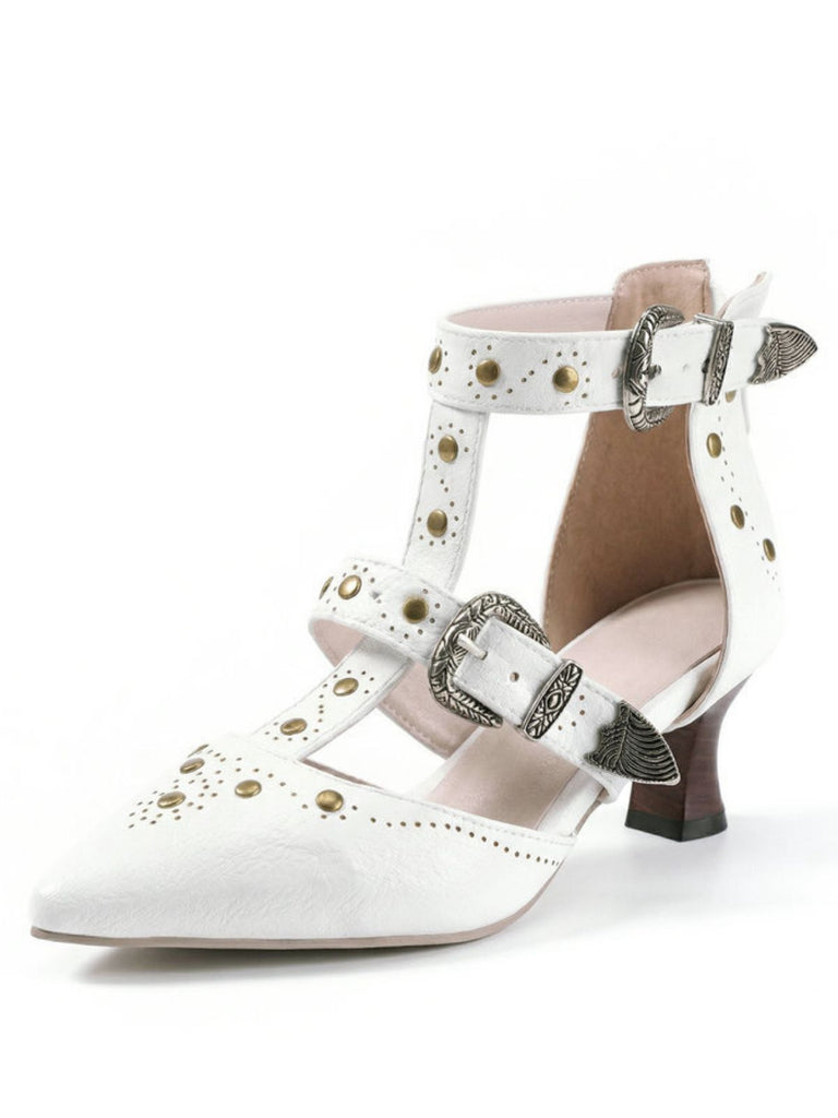 Vintage Faux Leather Pointed Toe Studded Sandals | vintage fashion, retro style, classic elegance - perfect for retro fashion enthusiasts