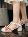 Vintage Floral Bow Round Toe T-Strap Mary Jane Sandals - vintage fashion, retro style, classic elegance for vintage lovers