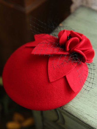 Vintage Floral Decor Mesh Woolen Hat - vintage fashion, retro style