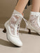Vintage Floral Lace Low-Heeled Boots - vintage shoes, retro heels