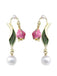 Vintage Gold Edge Tulip Pearl Earrings - vintage fashion, retro style, glamorous gold