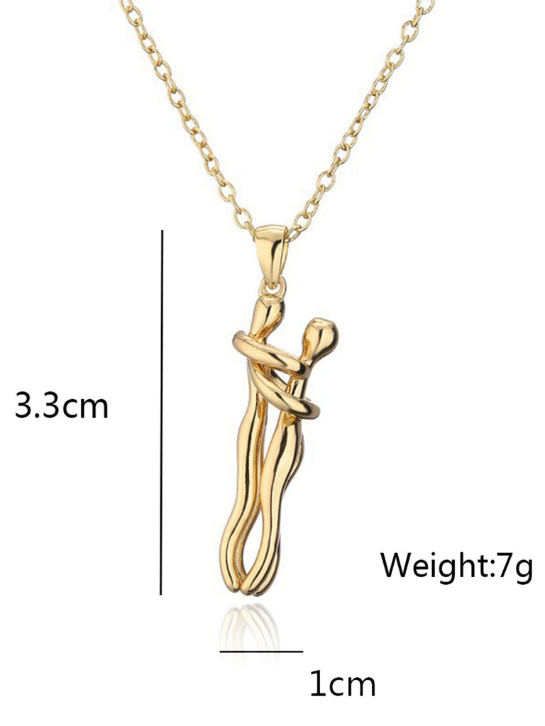 Vintage Gold Metallic Couple Hug Pendant Necklace - vintage fashion, retro style, glamorous gold