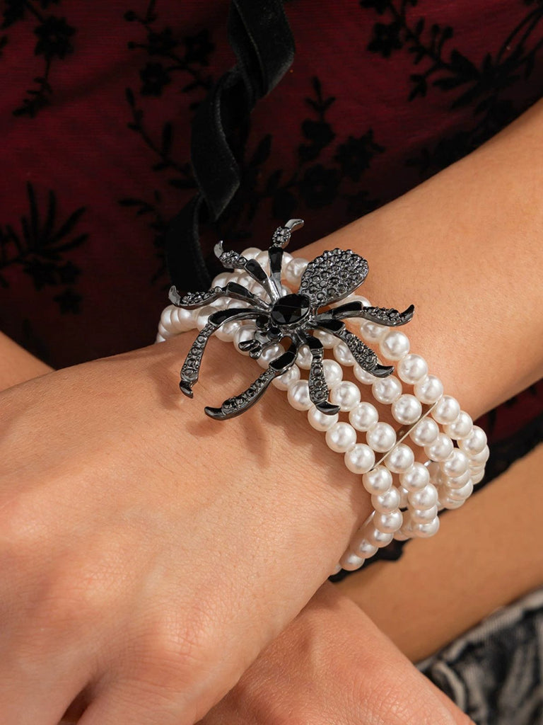 Vintage Halloween Spider Faux Pearl Bracelet - vintage fashion, retro style