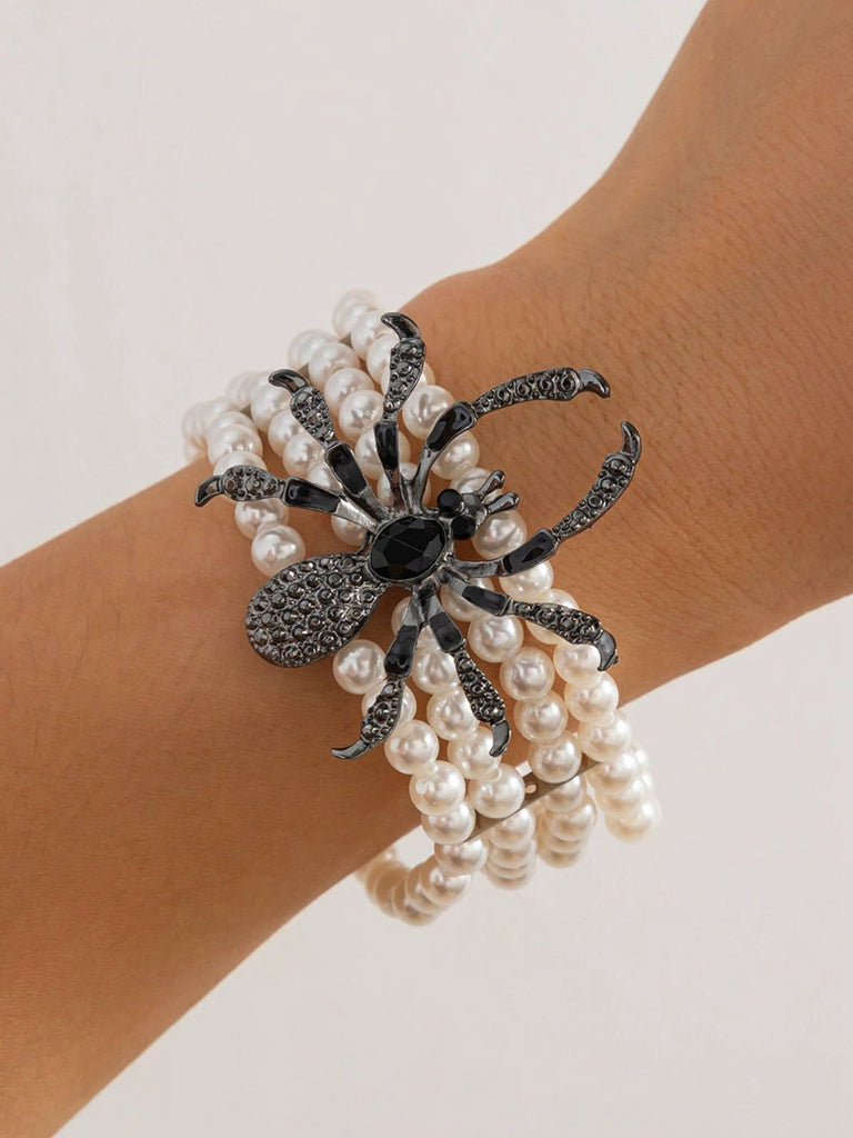 Vintage Halloween Spider Faux Pearl Bracelet - vintage fashion, retro style