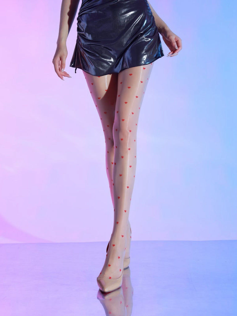 Vintage Heart Dots High-Waisted Pantyhose - vintage fashion, retro style
