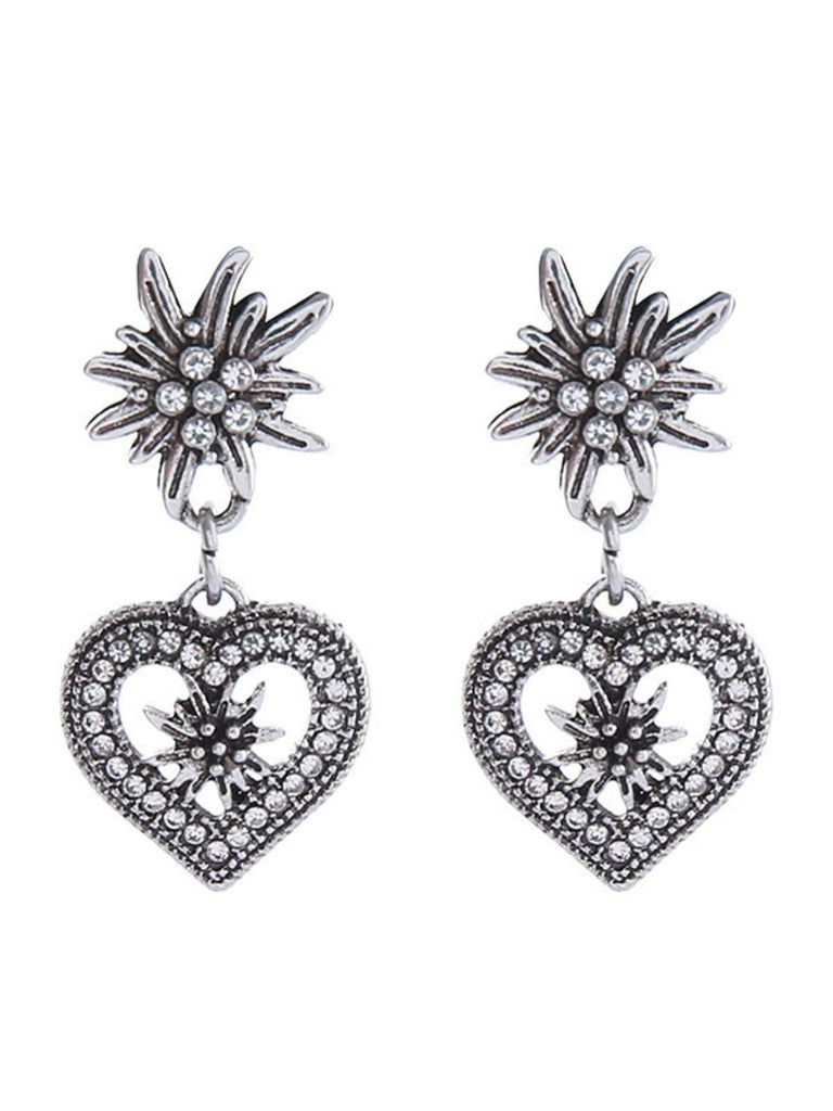 Vintage Heart Edelweiss Earrings - vintage fashion, retro style