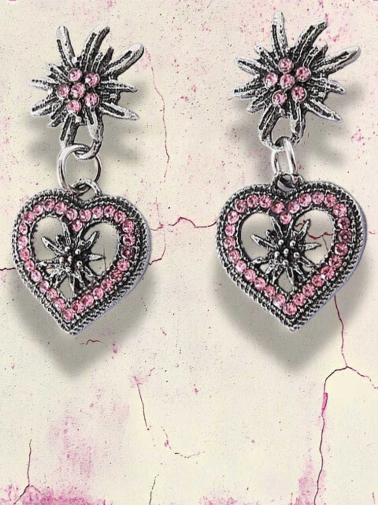Vintage Heart Edelweiss Earrings - vintage fashion, retro style