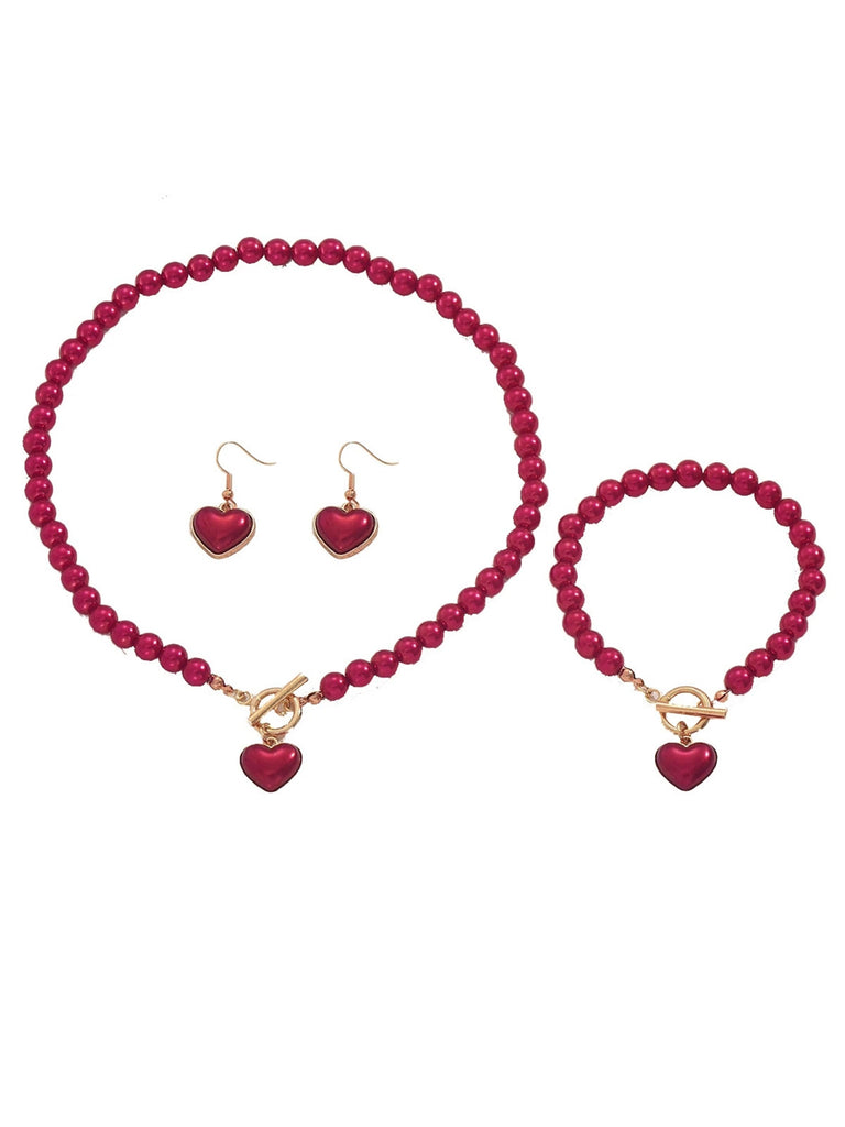 Vintage Heart Pearls Necklace & Bracelet & Earring Set - vintage fashion, retro style
