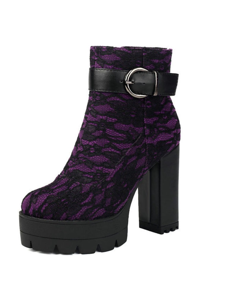 Vintage Lace Chunky Heel Platform Ankle Boots - vintage shoes, retro heels