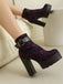 Vintage Lace Chunky Heel Platform Ankle Boots - vintage shoes, retro heels