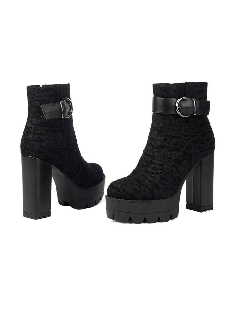 Vintage Lace Chunky Heel Platform Ankle Boots - vintage shoes, retro heels