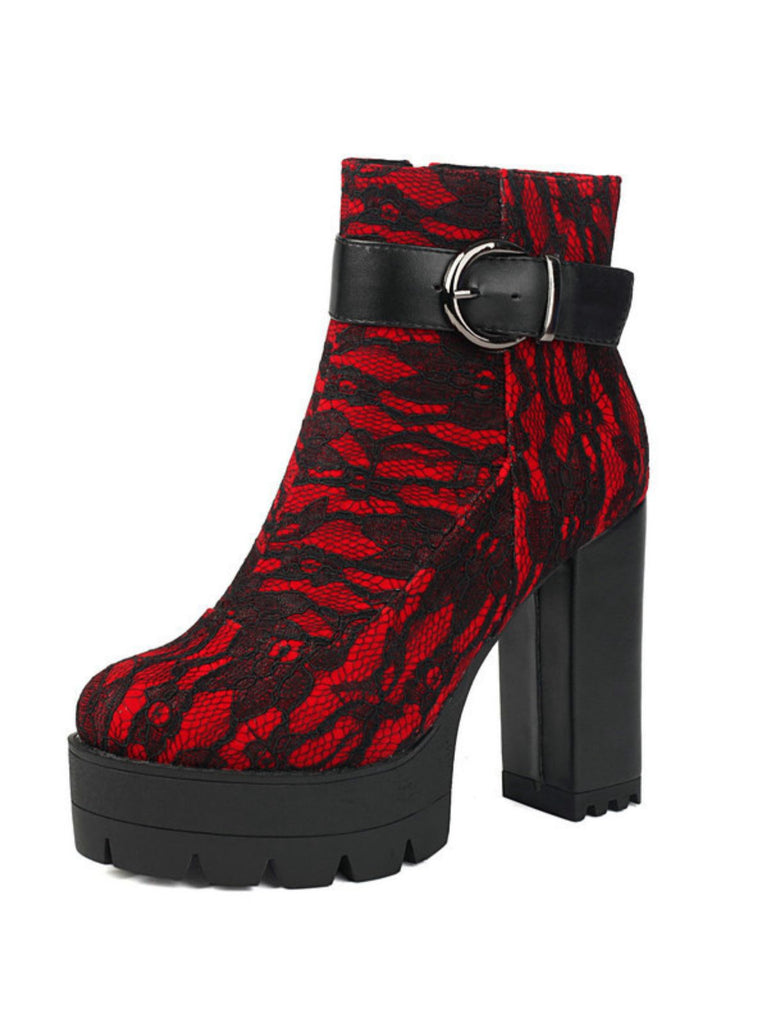 Vintage Lace Chunky Heel Platform Ankle Boots - vintage shoes, retro heels