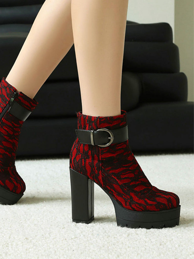 Vintage Lace Chunky Heel Platform Ankle Boots - vintage shoes, retro heels