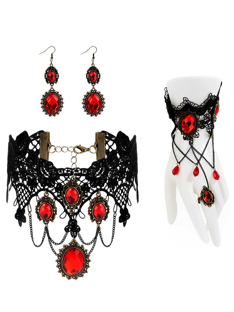 Vintage Lace Crystal Gothic Jewelry Set - vintage fashion, retro style