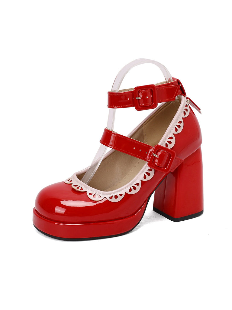 Vintage Lace Patent Leather Chunky Heels — 1950s style that transcends decades