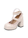 This Vintage Lace Patent Leather Chunky Heels whispers 1950s secrets to those who notice