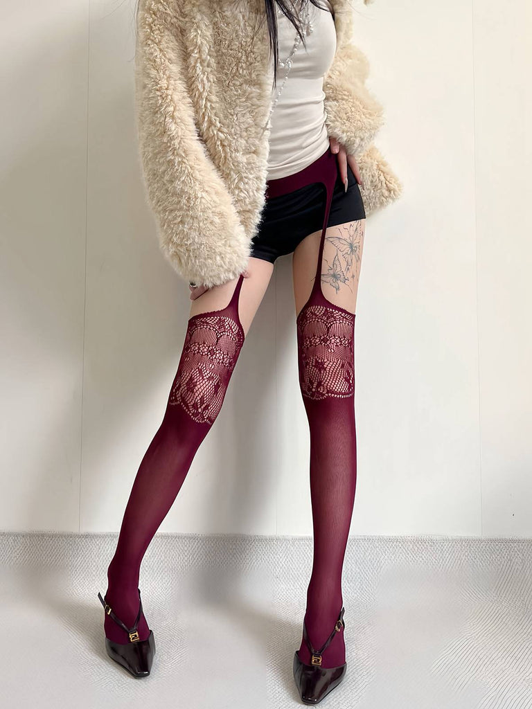 Vintage Lace Solid Suspender Pantyhose - vintage fashion, retro style