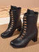 This Vintage Lace-Up Ankle Chunky Heel Boots whispers 1950s secrets to those who notice