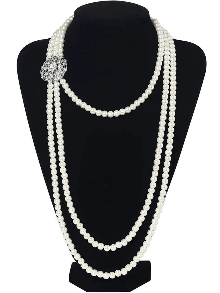 Vintage Layered Pearl Necklace & Earrings Set - vintage fashion, retro style, elegant red