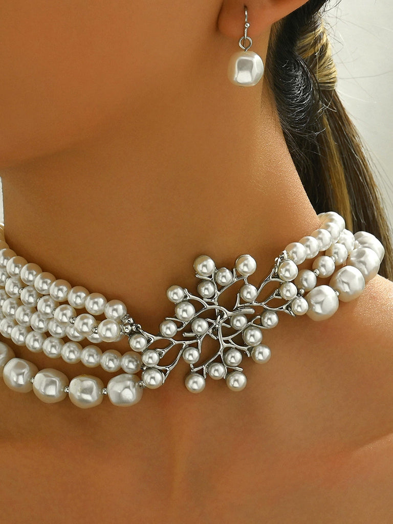 Vintage Layered Pearl Necklace and Earring Set - vintage fashion, retro style, elegant red