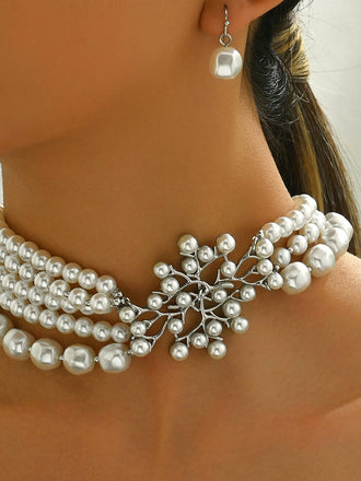 Vintage Layered Pearl Necklace and Earring Set - vintage fashion, retro style, elegant red