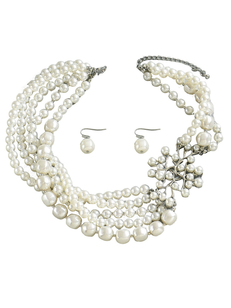 Vintage Layered Pearl Necklace and Earring Set - vintage fashion, retro style, elegant red