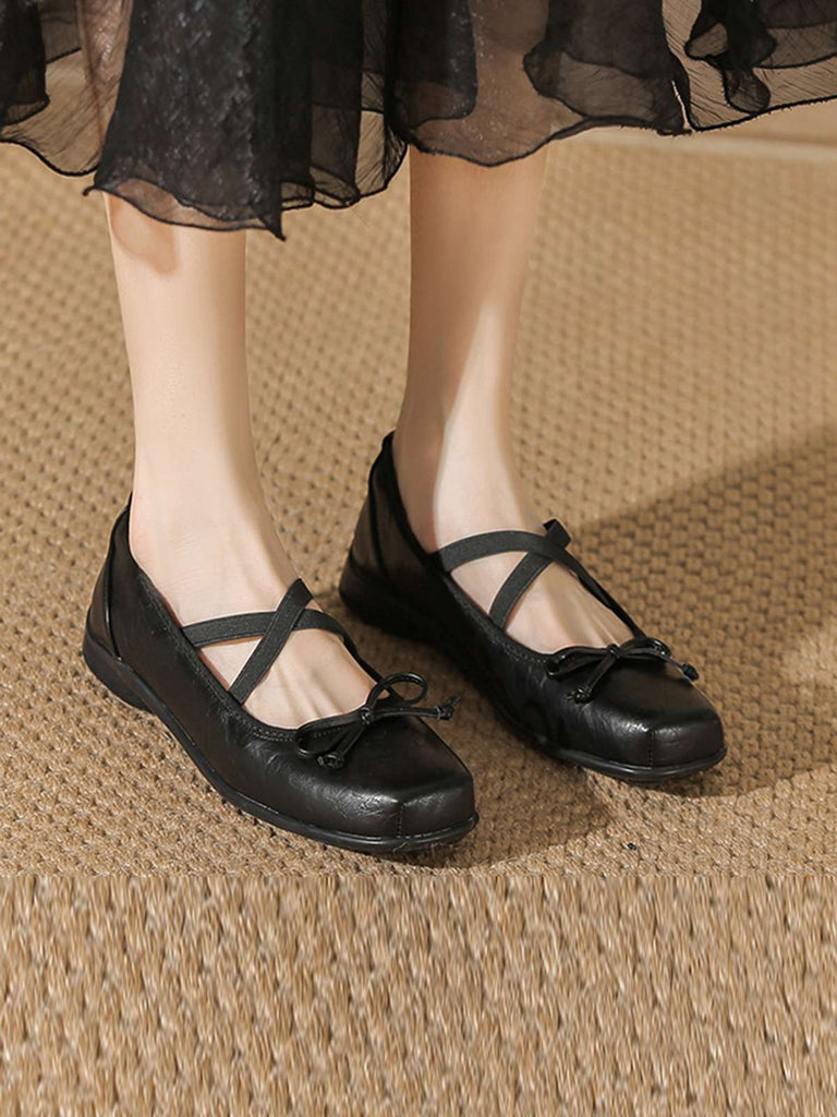 This Vintage Leather Bow Ballet Style Shoes whispers 1950s secrets to those who notice