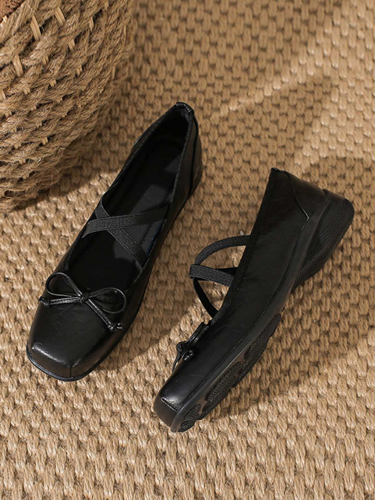 Vintage Leather Bow Ballet Style Shoes — 1950s style that transcends decades