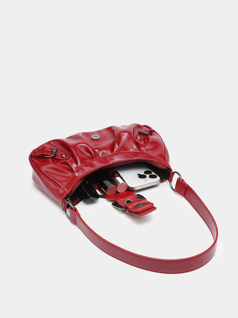 Vintage PU Leather Magnetic Closure Zipper Underarm Bag - vintage fashion, retro style